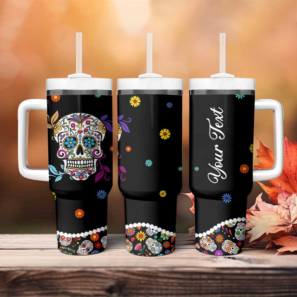 Personalized Sugar Skull Tumbler With Handle Custom Name Flower Gothic Gifts For Latina Mexican Girls Women