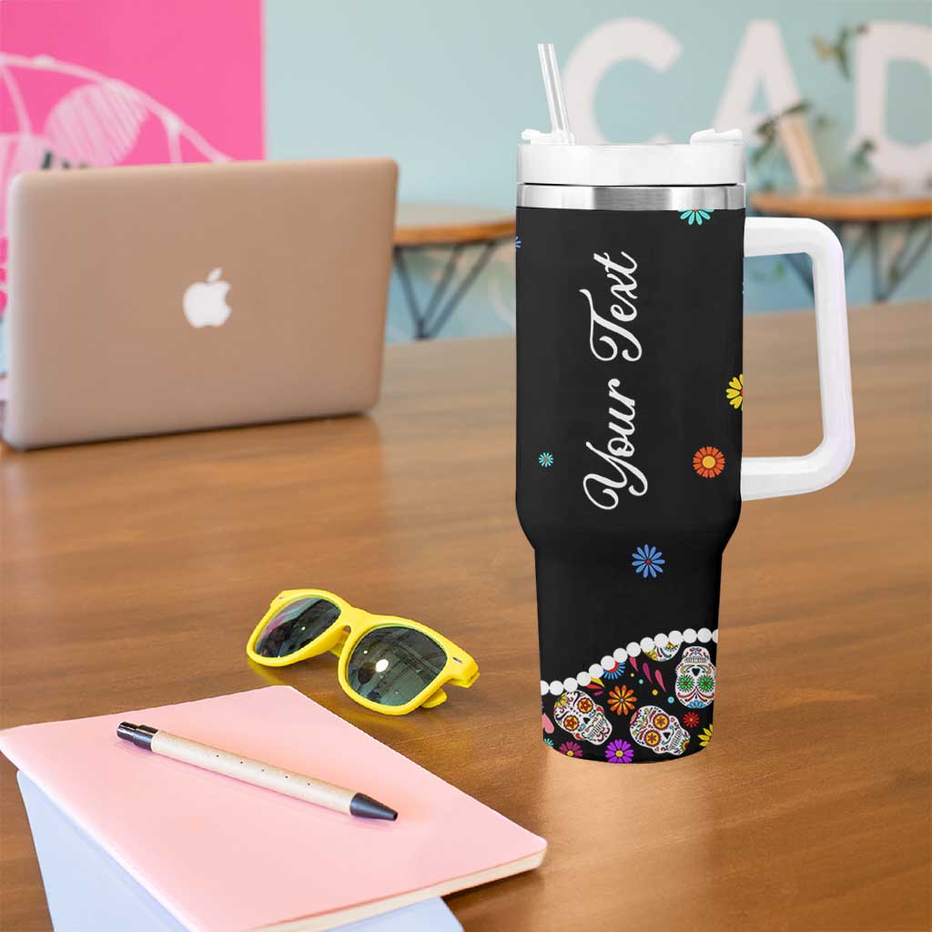 Personalized Sugar Skull Tumbler With Handle Custom Name Flower Gothic Gifts For Latina Mexican Girls Women