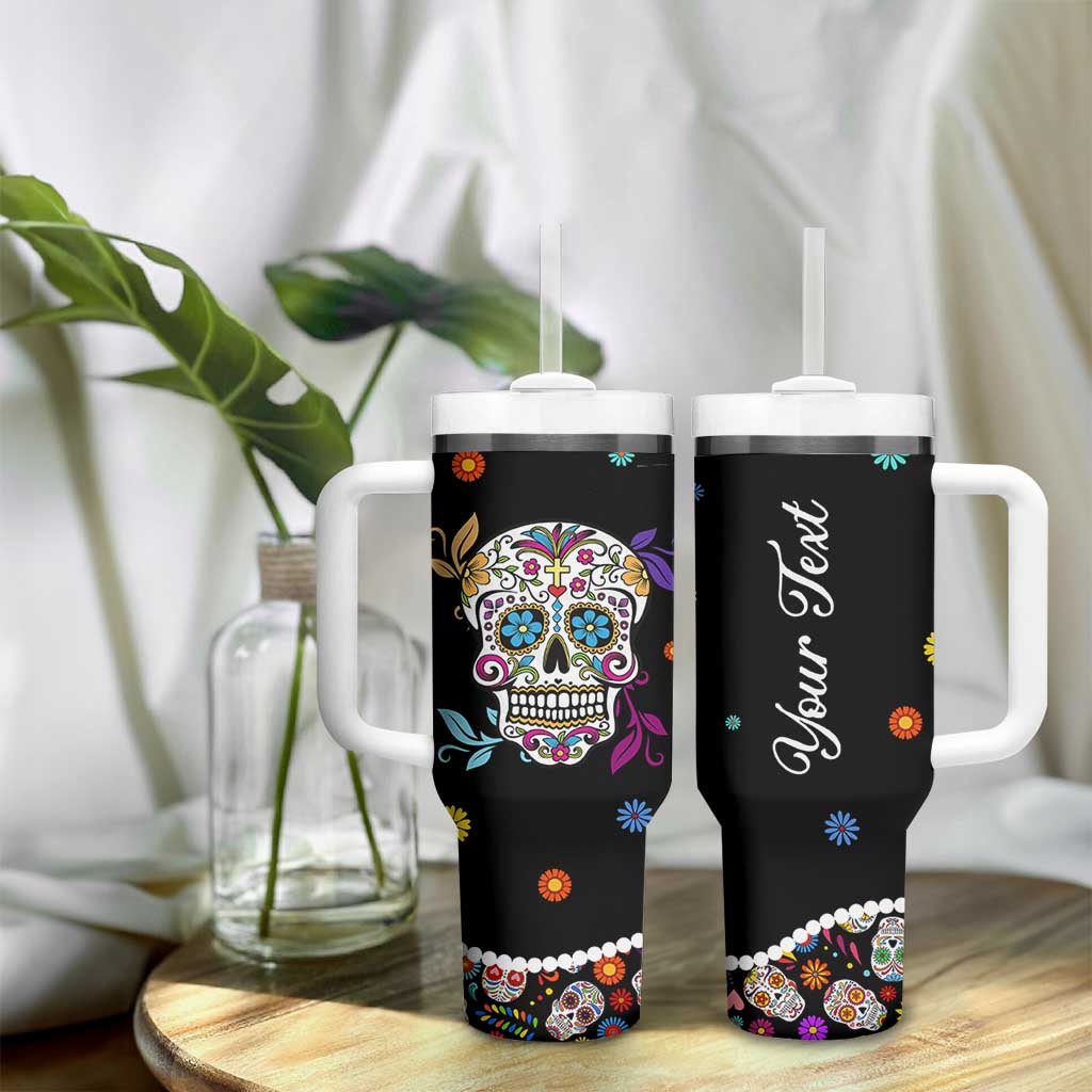 Personalized Sugar Skull Tumbler With Handle Custom Name Flower Gothic Gifts For Latina Mexican Girls Women