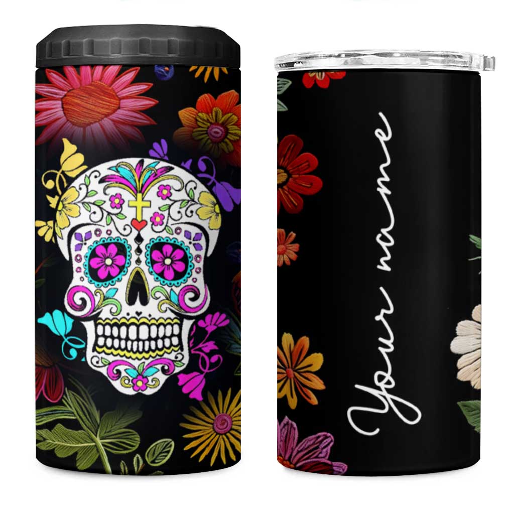 Personalized Gift 4 in 1 Can Cooler Tumbler Custom Name Sugar Skull Mexican Art Birthday Christmas Gifts for Her - Wonder Print Shop