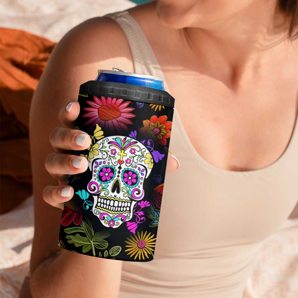 Personalized Gift 4 in 1 Can Cooler Tumbler Custom Name Sugar Skull Mexican Art Birthday Christmas Gifts for Her - Wonder Print Shop