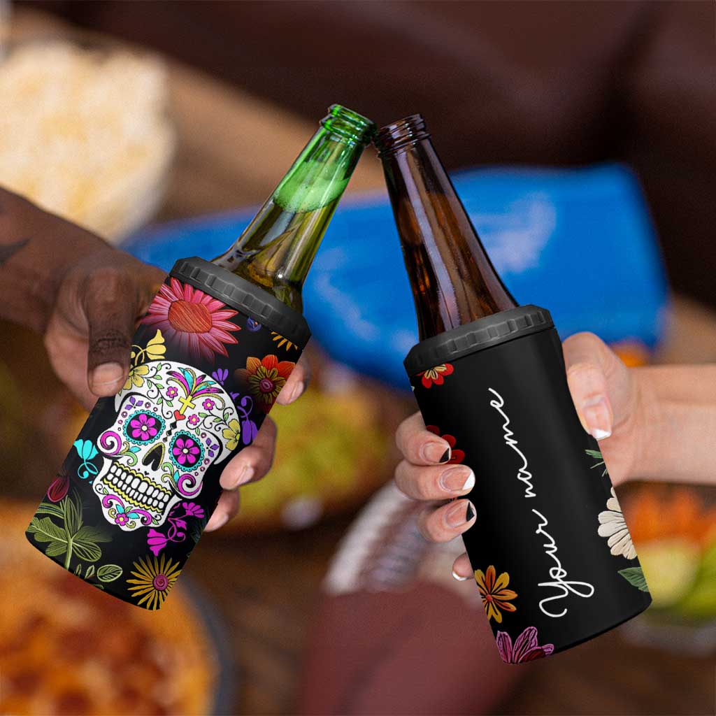 Personalized Gift 4 in 1 Can Cooler Tumbler Custom Name Sugar Skull Mexican Art Birthday Christmas Gifts for Her - Wonder Print Shop