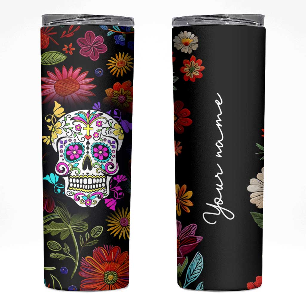 Personalized Gift Skinny Tumbler Custom Name Sugar Skull Mexican Art Birthday Christmas Gifts for Her - Wonder Print Shop