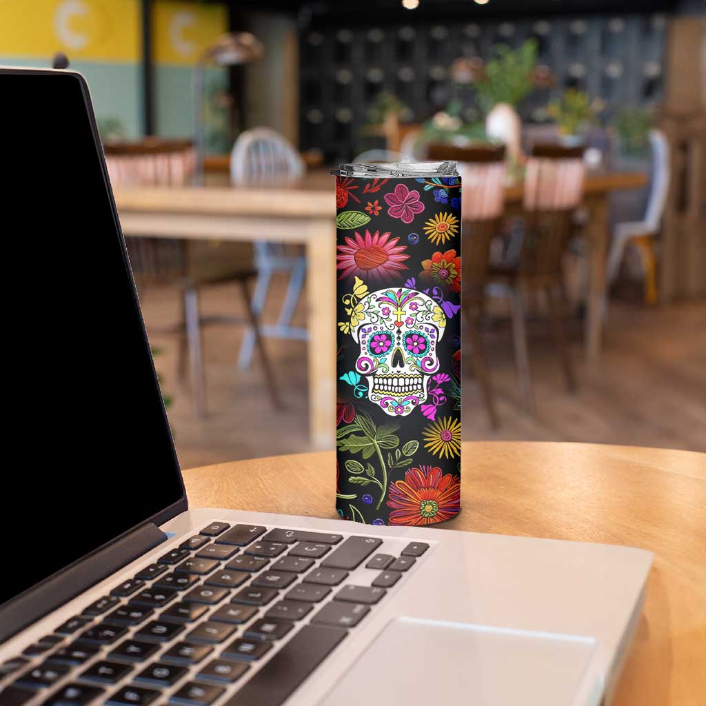 Personalized Gift Skinny Tumbler Custom Name Sugar Skull Mexican Art Birthday Christmas Gifts for Her - Wonder Print Shop