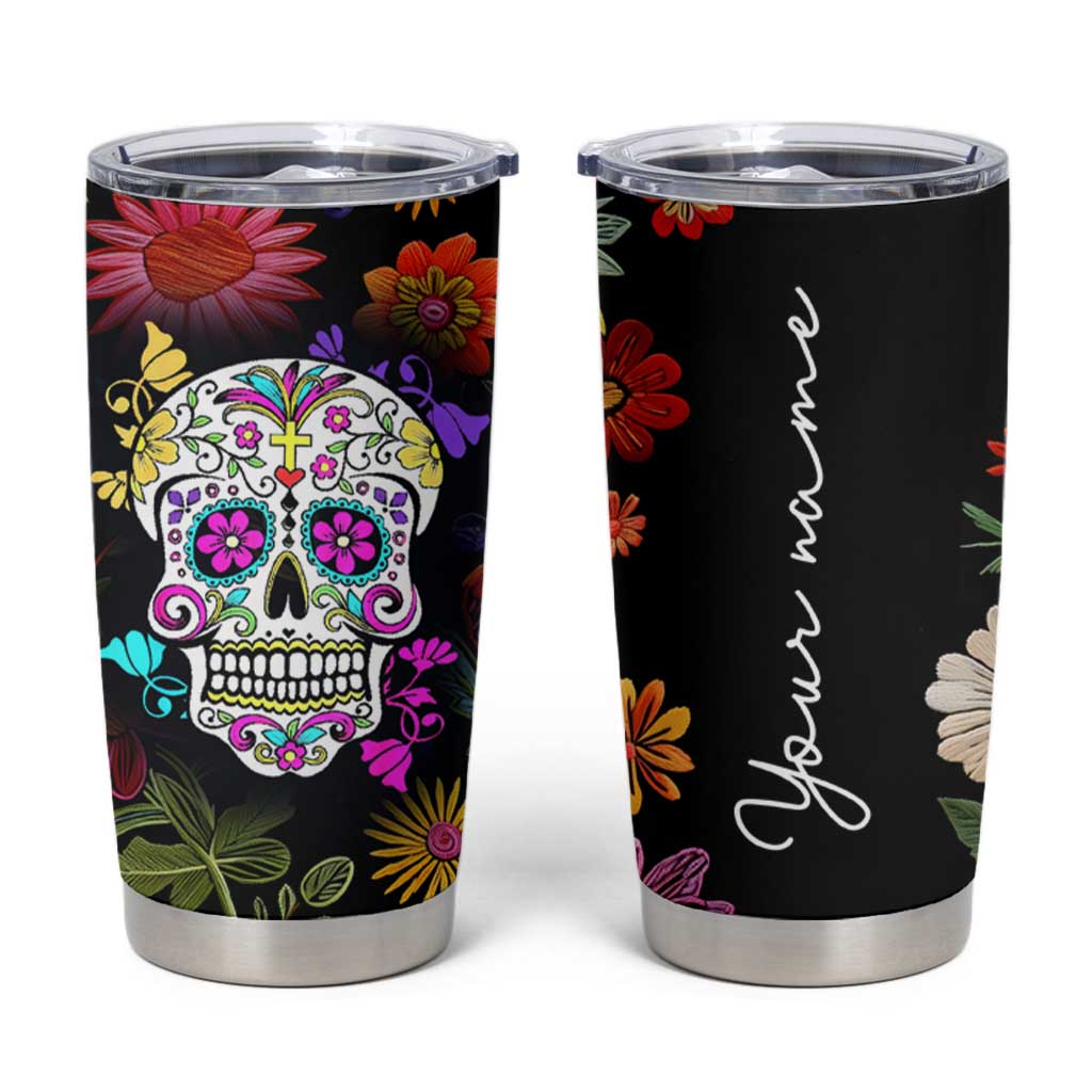Personalized Gift Tumbler Cup Custom Name Sugar Skull Mexican Art Birthday Christmas Gifts for Her - Wonder Print Shop
