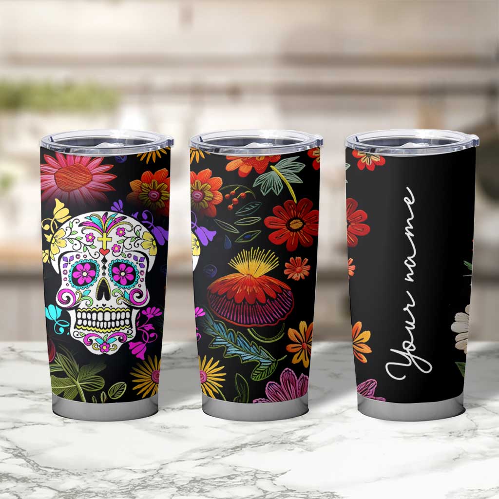 Personalized Gift Tumbler Cup Custom Name Sugar Skull Mexican Art Birthday Christmas Gifts for Her - Wonder Print Shop