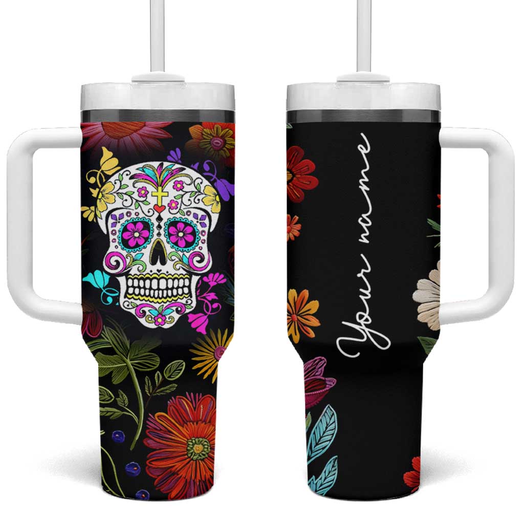 Personalized Gift Tumbler With Handle Custom Name Sugar Skull Mexican Art Birthday Christmas Gifts for Her - Wonder Print Shop
