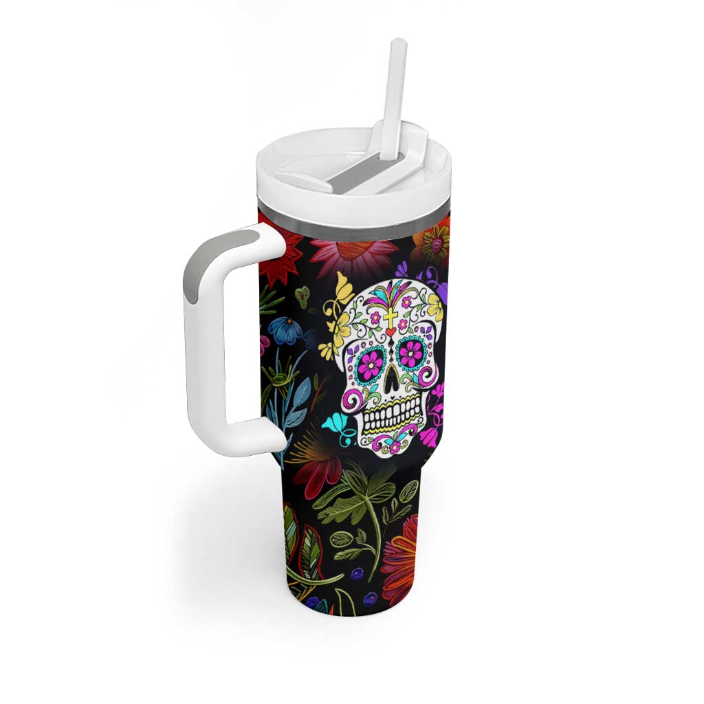 Personalized Gift Tumbler With Handle Custom Name Sugar Skull Mexican Art Birthday Christmas Gifts for Her - Wonder Print Shop