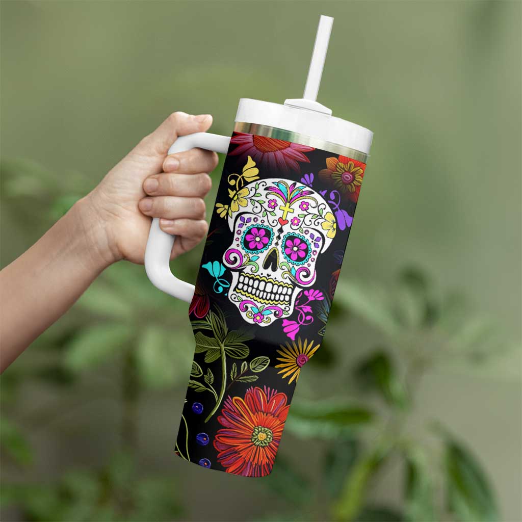 Personalized Gift Tumbler With Handle Custom Name Sugar Skull Mexican Art Birthday Christmas Gifts for Her - Wonder Print Shop