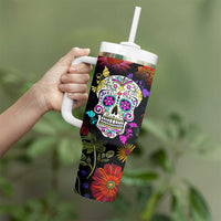 Personalized Gift Tumbler With Handle Custom Name Sugar Skull Mexican Art Birthday Christmas Gifts for Her - Wonder Print Shop