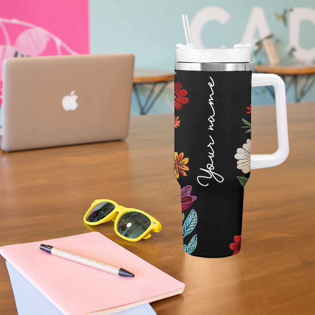 Personalized Gift Tumbler With Handle Custom Name Sugar Skull Mexican Art Birthday Christmas Gifts for Her - Wonder Print Shop
