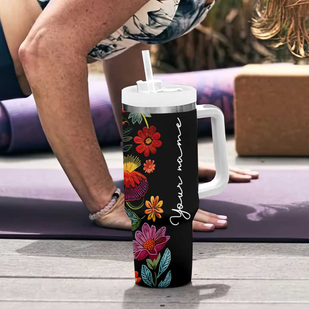 Personalized Gift Tumbler With Handle Custom Name Sugar Skull Mexican Art Birthday Christmas Gifts for Her - Wonder Print Shop