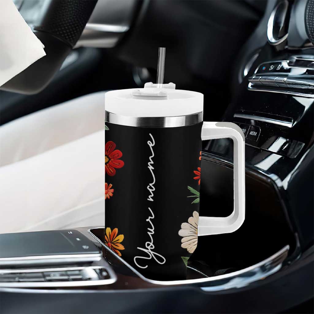 Personalized Gift Tumbler With Handle Custom Name Sugar Skull Mexican Art Birthday Christmas Gifts for Her - Wonder Print Shop