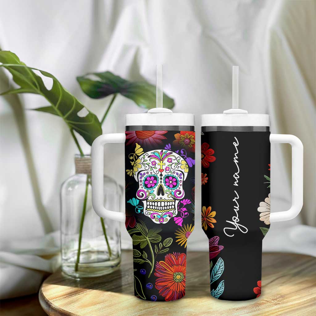 Personalized Gift Tumbler With Handle Custom Name Sugar Skull Mexican Art Birthday Christmas Gifts for Her - Wonder Print Shop