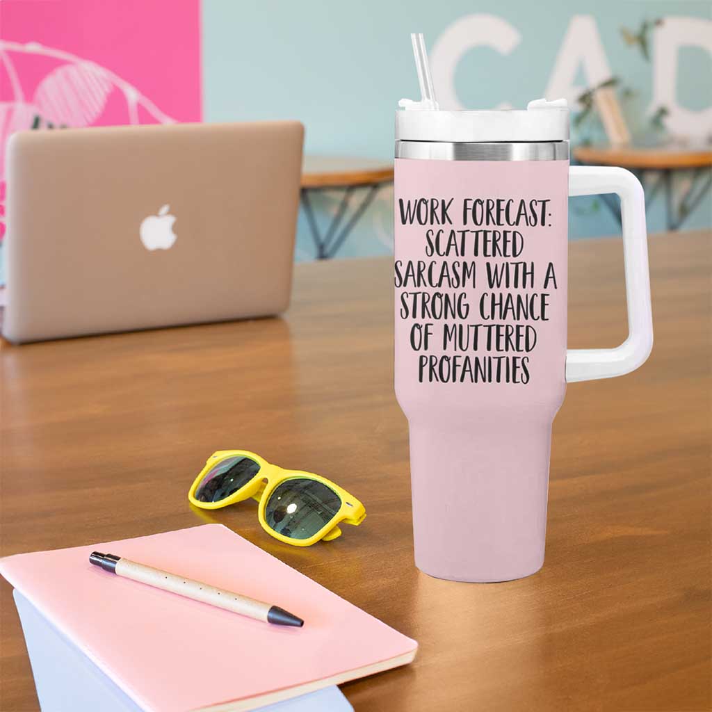 Funny Coworker Gifts Tumbler With Handle Work Forecast Sarcastic Gag Present for Boss Employer Pink - Wonder Print Shop