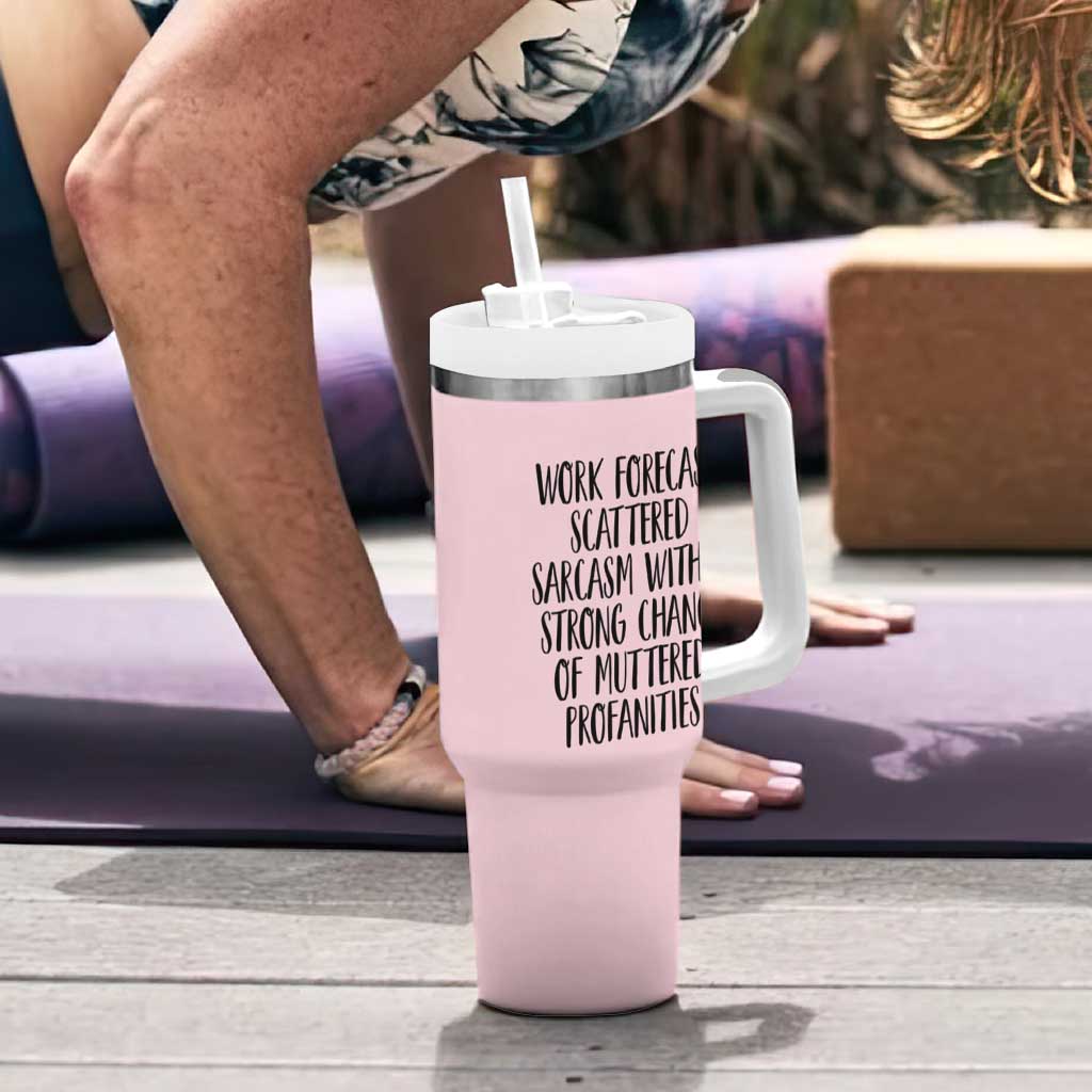 Funny Coworker Gifts Tumbler With Handle Work Forecast Sarcastic Gag Present for Boss Employer Pink - Wonder Print Shop