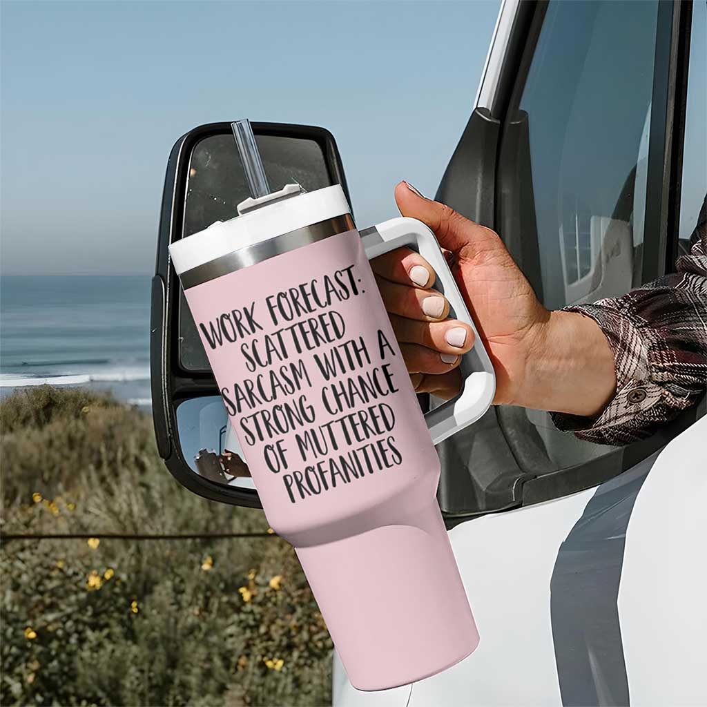 Funny Coworker Gifts Tumbler With Handle Work Forecast Sarcastic Gag Present for Boss Employer Pink - Wonder Print Shop