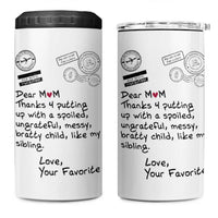 Mothers Day Mom Gifts 4 in 1 Can Cooler Tumbler Love, Your Favorite Best Birthday Presents