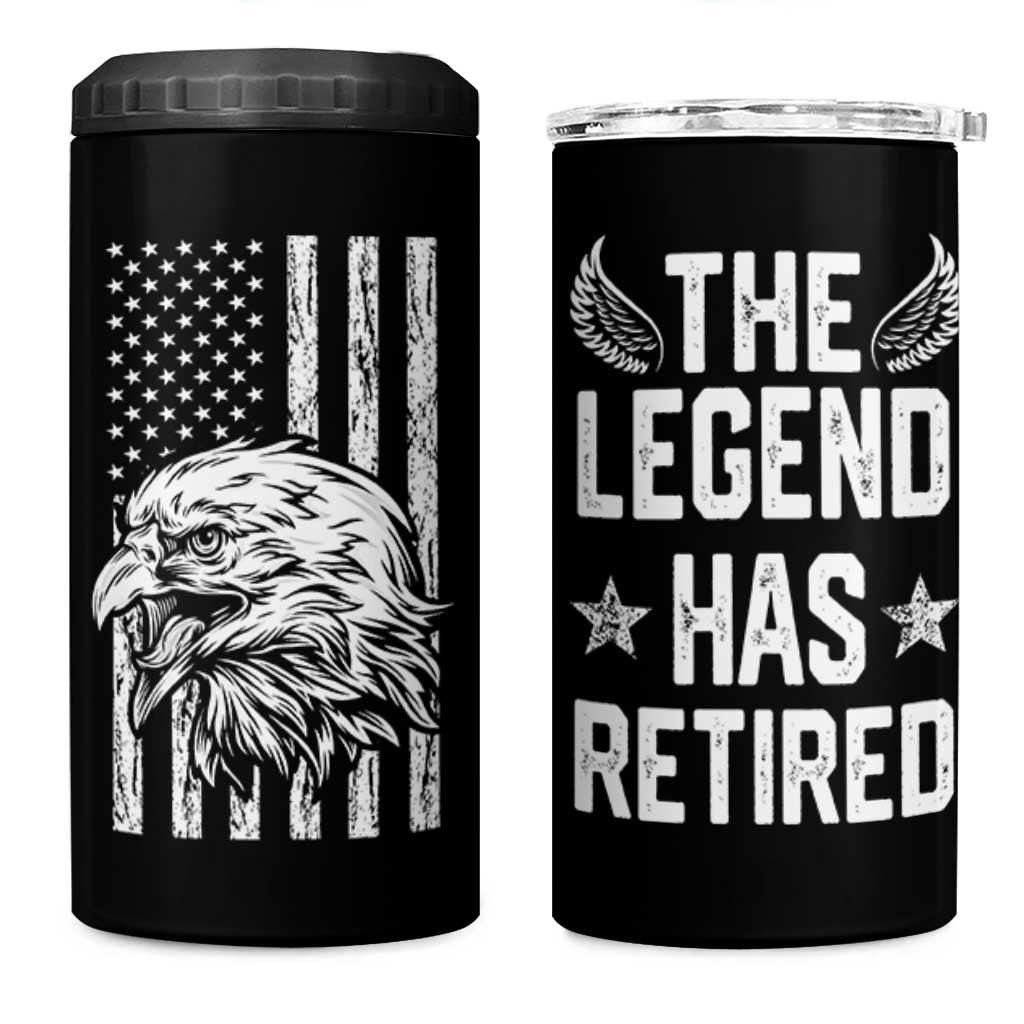 The Legend Has Retired 4 in 1 Can Cooler Tumbler Goodbye Present Farewell Gifts For Coworker Eagle US Flag