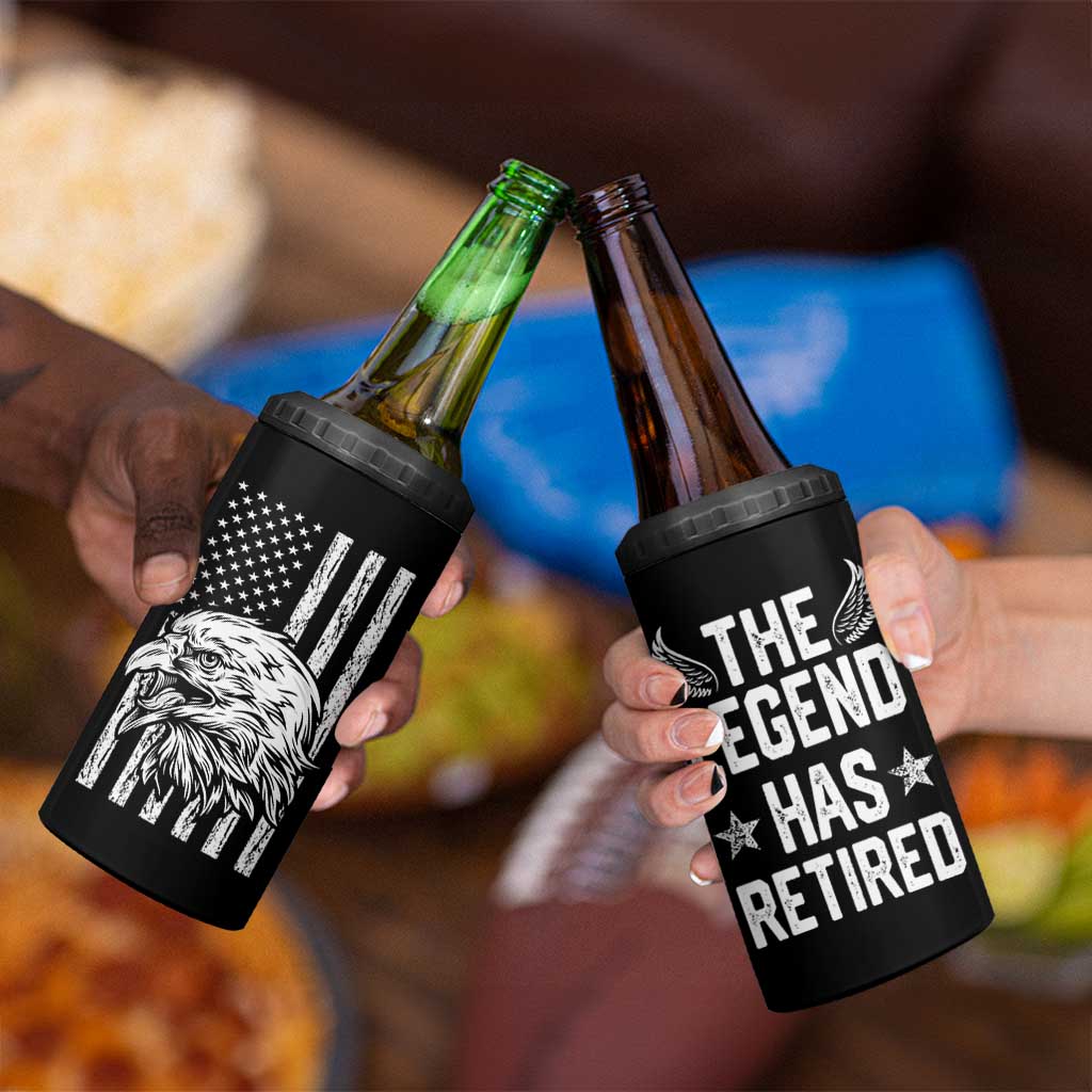 The Legend Has Retired 4 in 1 Can Cooler Tumbler Goodbye Present Farewell Gifts For Coworker Eagle US Flag