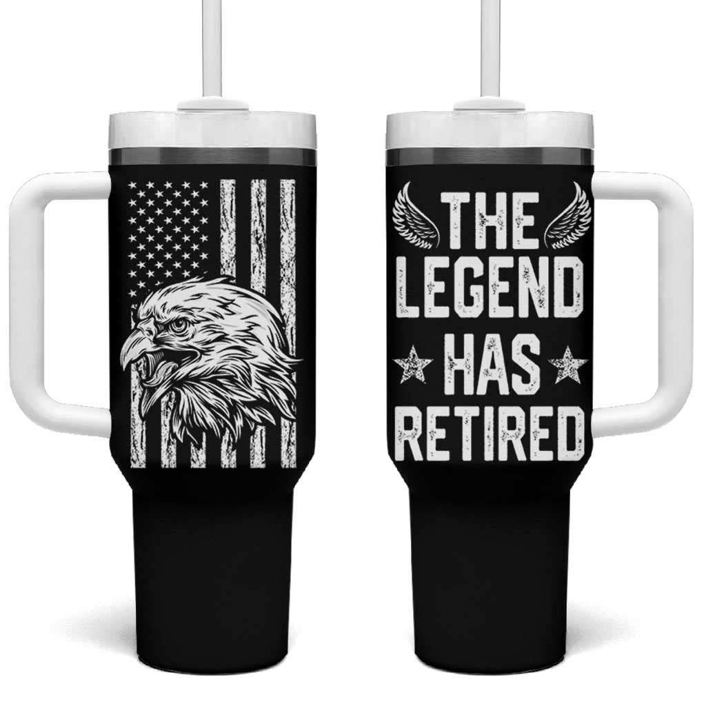 The Legend Has Retired Tumbler With Handle Goodbye Present Farewell Gifts For Coworker Eagle US Flag