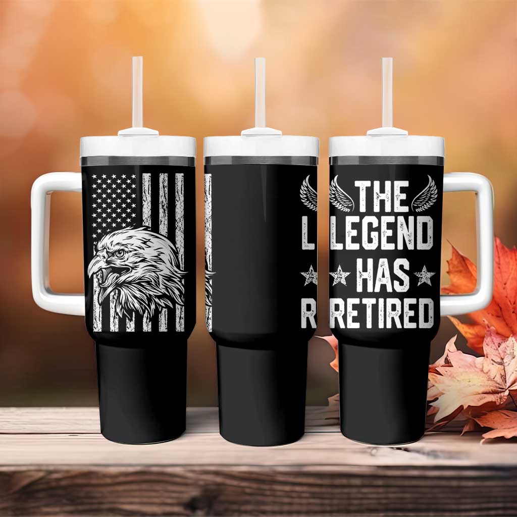 The Legend Has Retired Tumbler With Handle Goodbye Present Farewell Gifts For Coworker Eagle US Flag