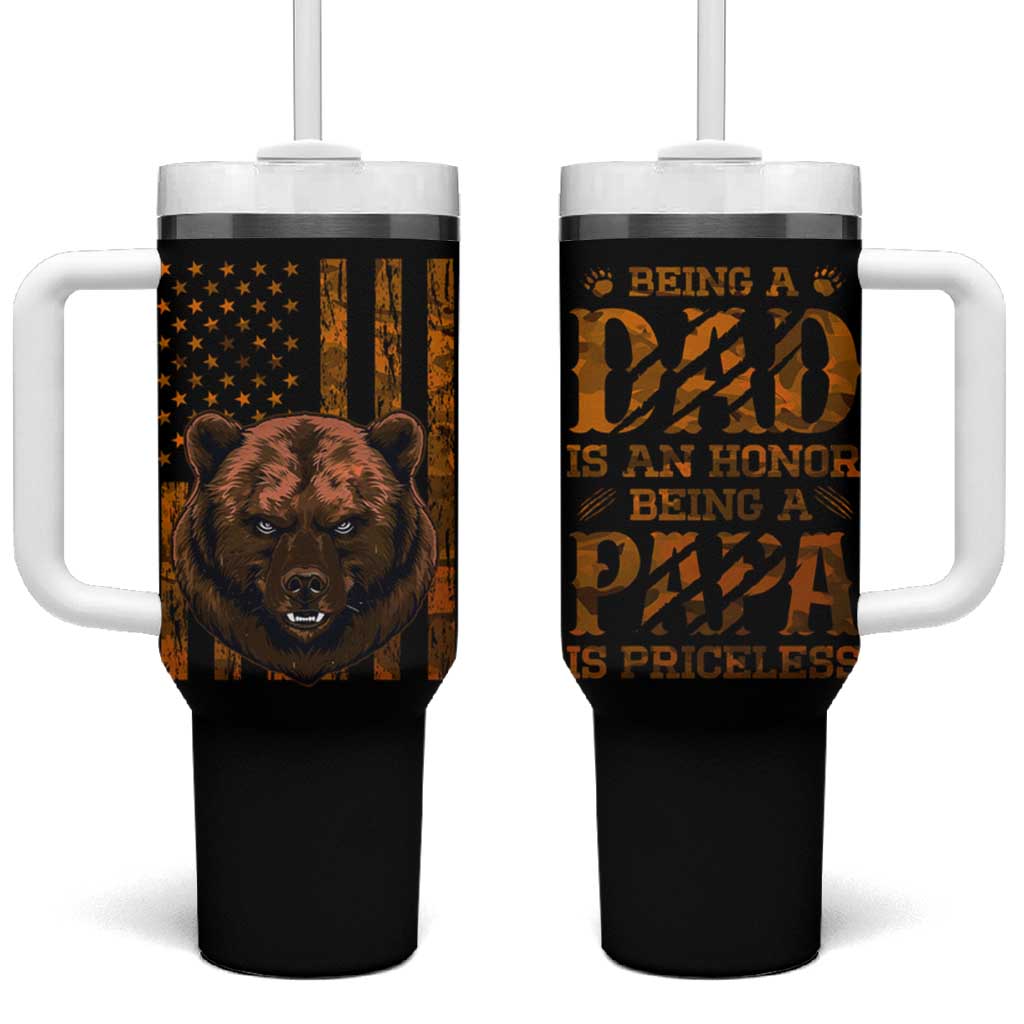 Gifts For Dad Tumbler With Handle Papabear Christmas Birthday Father's Day Gift American Flag - Wonder Print Shop