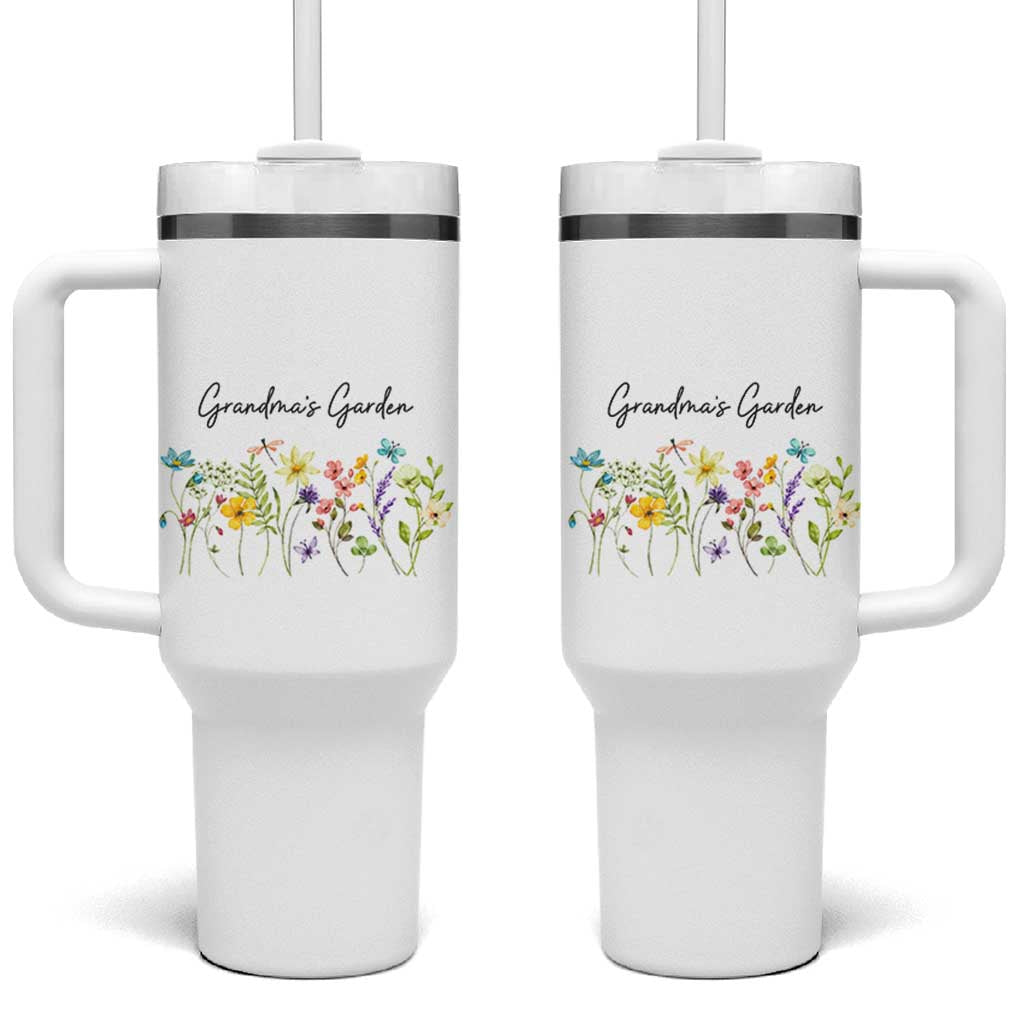 Grandmas Garden Tumbler With Handle Mother's Day Flower Grandma Gifts