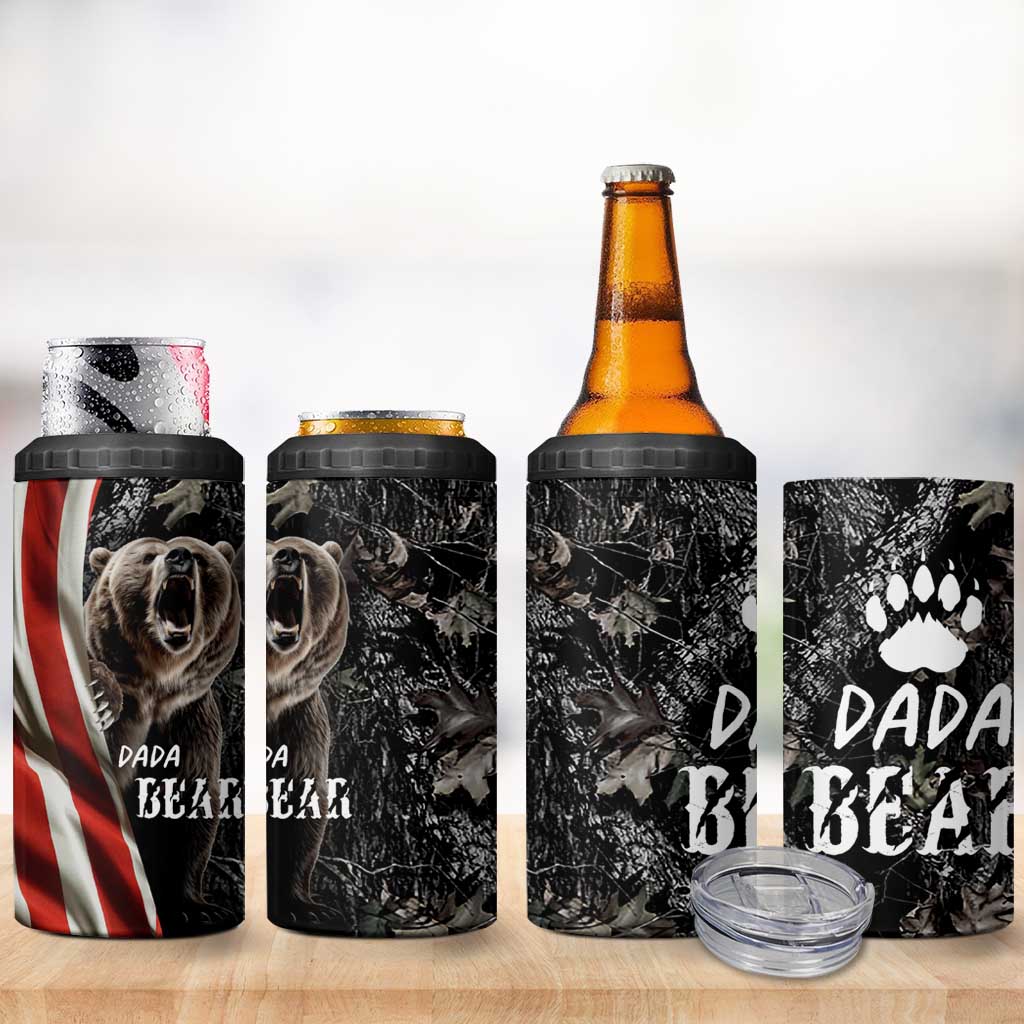 Gifts For Dad 4 in 1 Can Cooler Tumbler Dada Bear American Flag - Wonder Print Shop