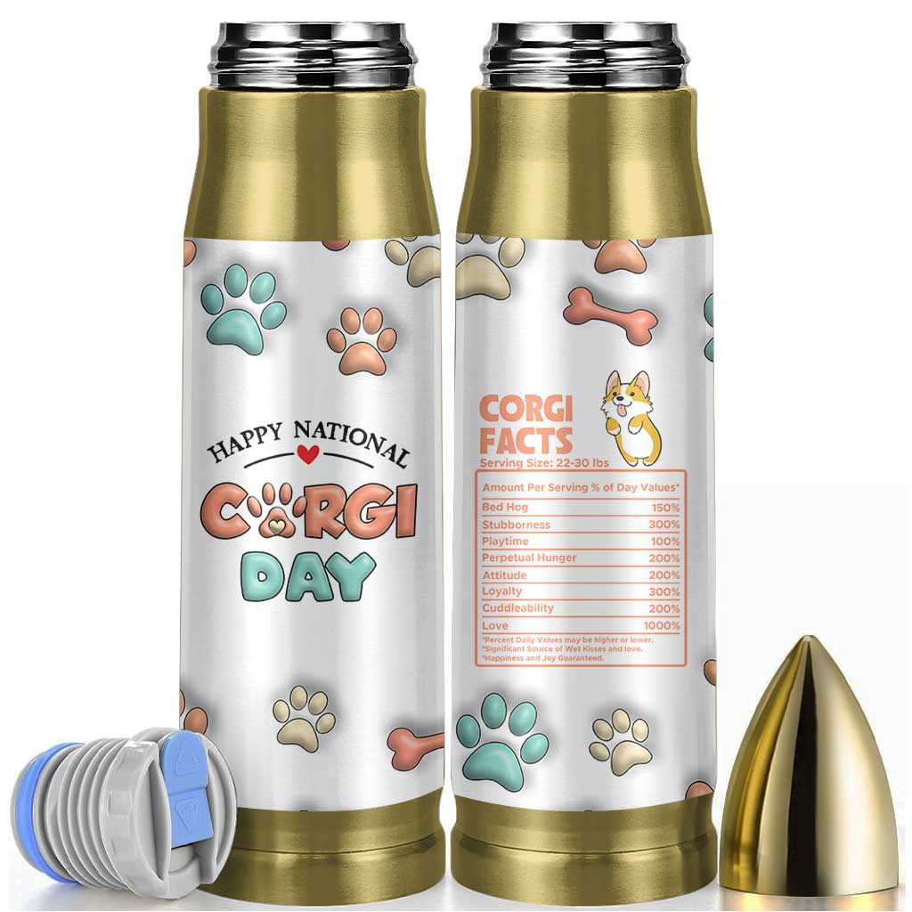 Corgi Lovers Bullet Tumbler 3D Inflated Effect Cute Dog Lovers Gift Happy National Corgi Day