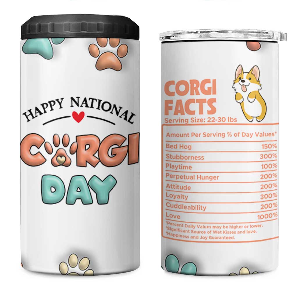 Corgi Lovers 4 in 1 Can Cooler Tumbler 3D Inflated Effect Cute Dog Lovers Gift Happy National Corgi Day