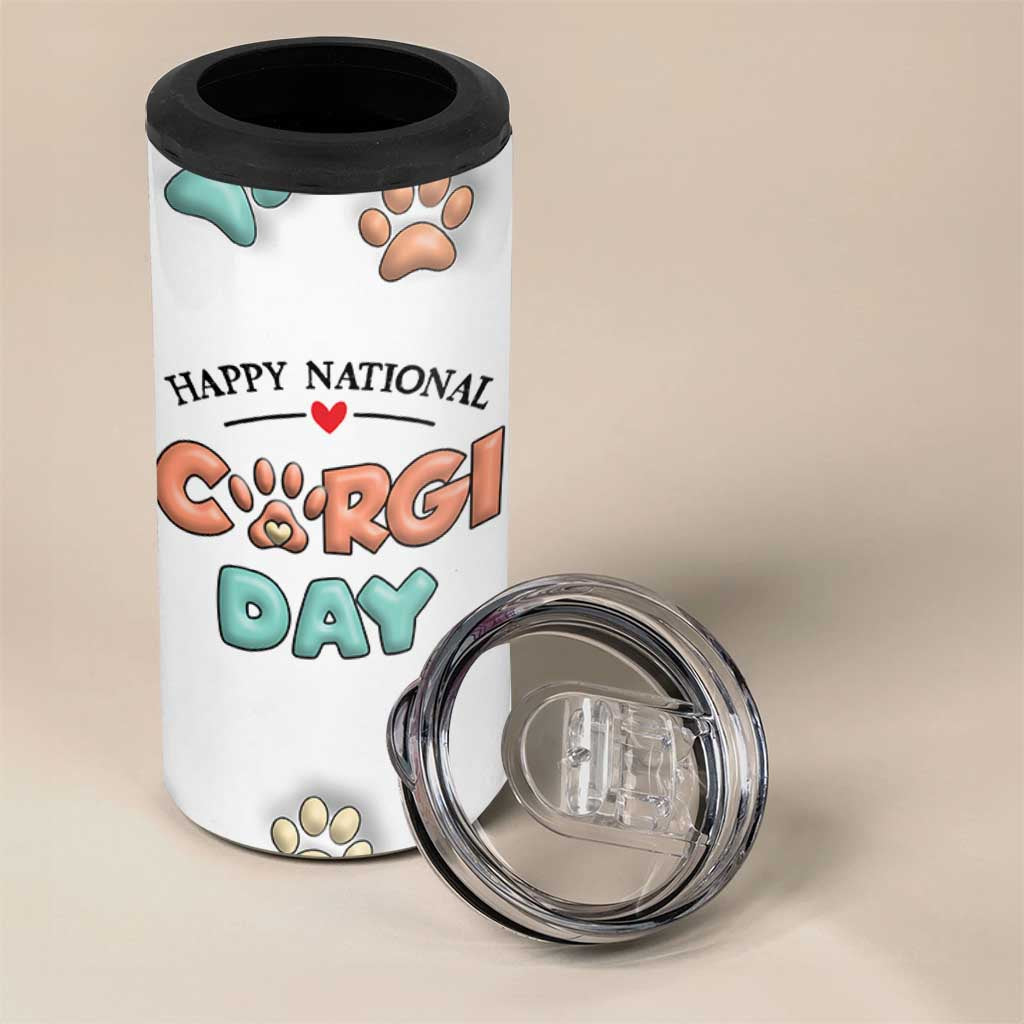 Corgi Lovers 4 in 1 Can Cooler Tumbler 3D Inflated Effect Cute Dog Lovers Gift Happy National Corgi Day