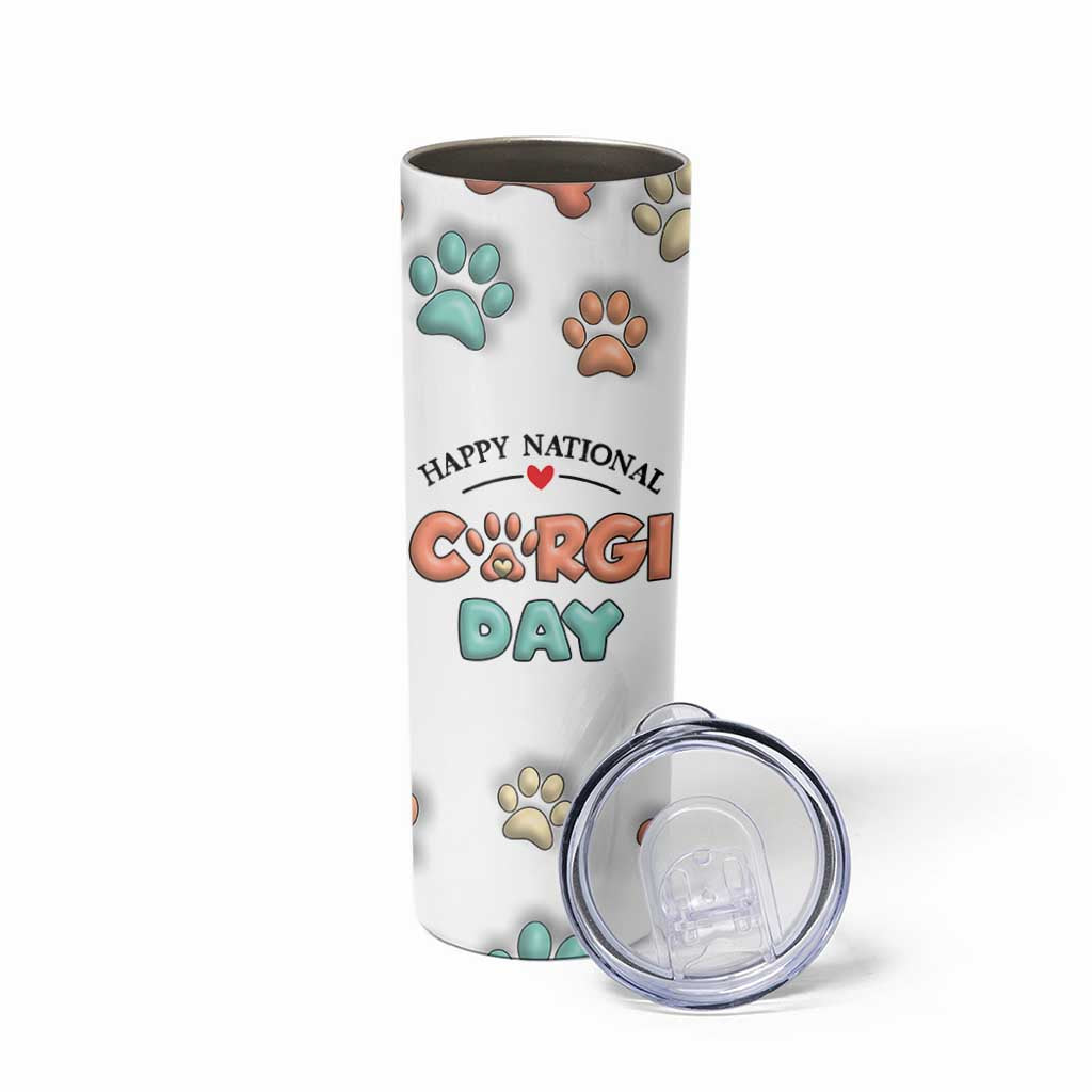 Corgi Lovers Skinny Tumbler 3D Inflated Effect Cute Dog Lovers Gift Happy National Corgi Day