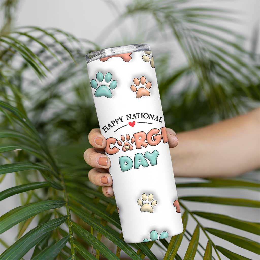 Corgi Lovers Skinny Tumbler 3D Inflated Effect Cute Dog Lovers Gift Happy National Corgi Day