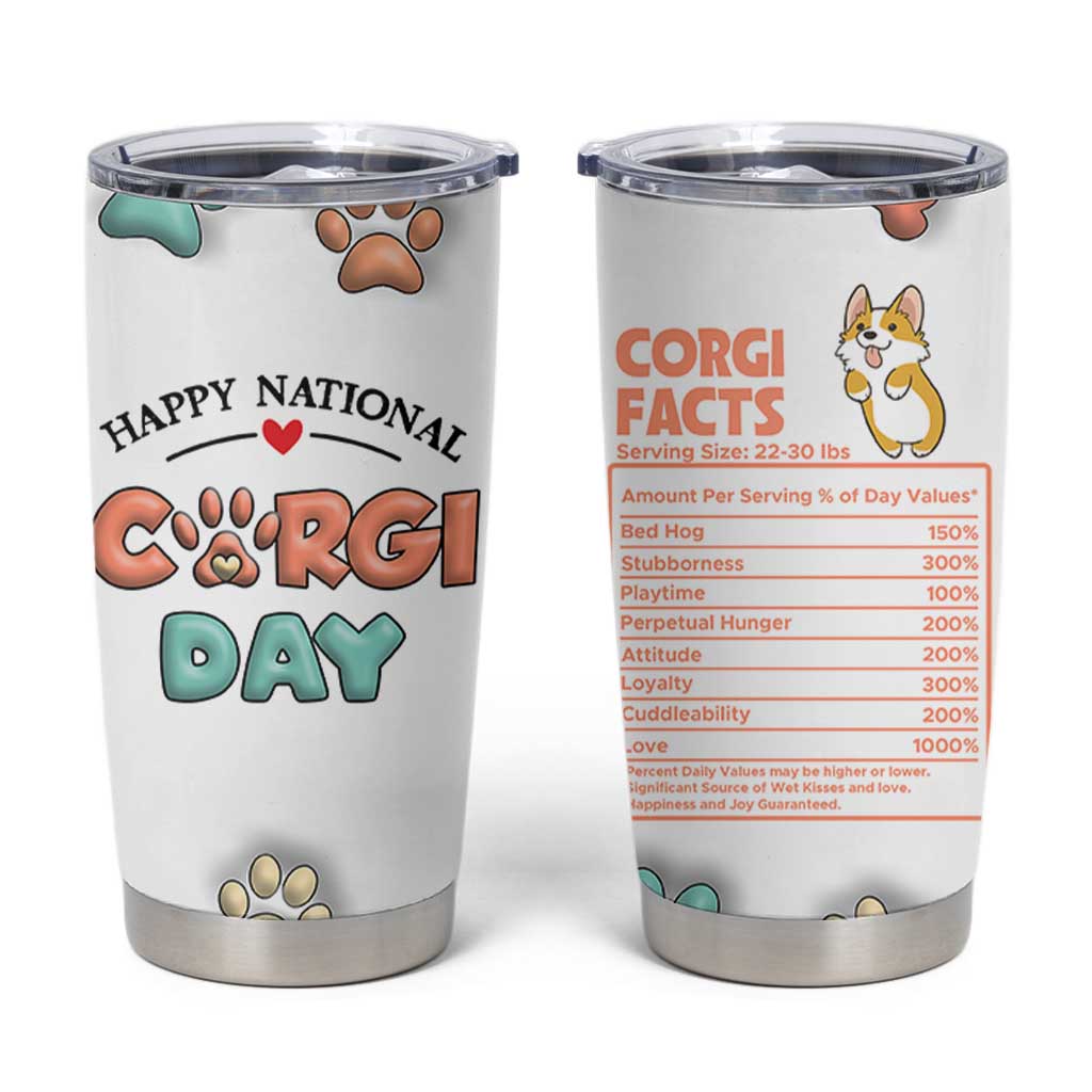 Corgi Lovers Tumbler Cup 3D Inflated Effect Cute Dog Lovers Gift Happy National Corgi Day