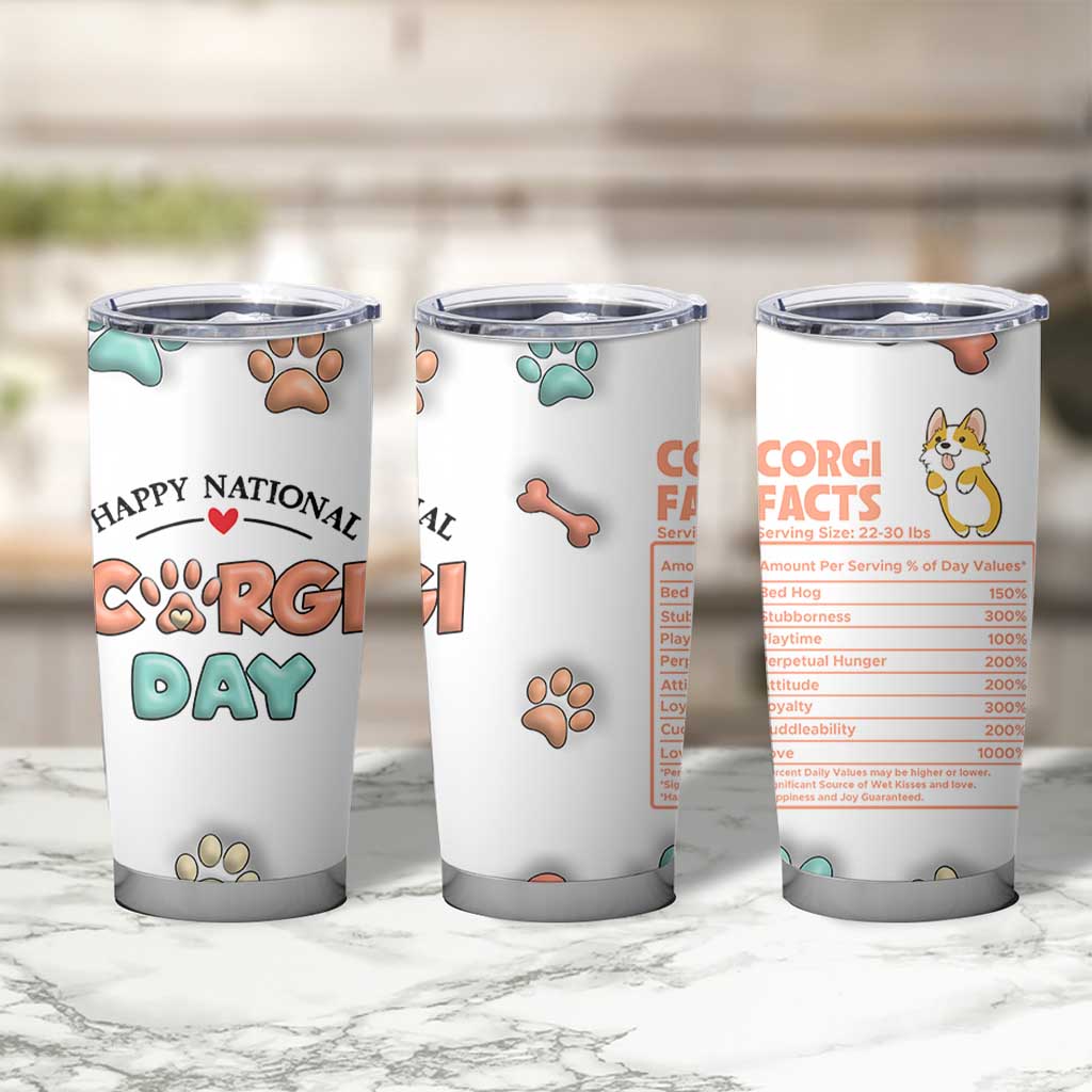 Corgi Lovers Tumbler Cup 3D Inflated Effect Cute Dog Lovers Gift Happy National Corgi Day