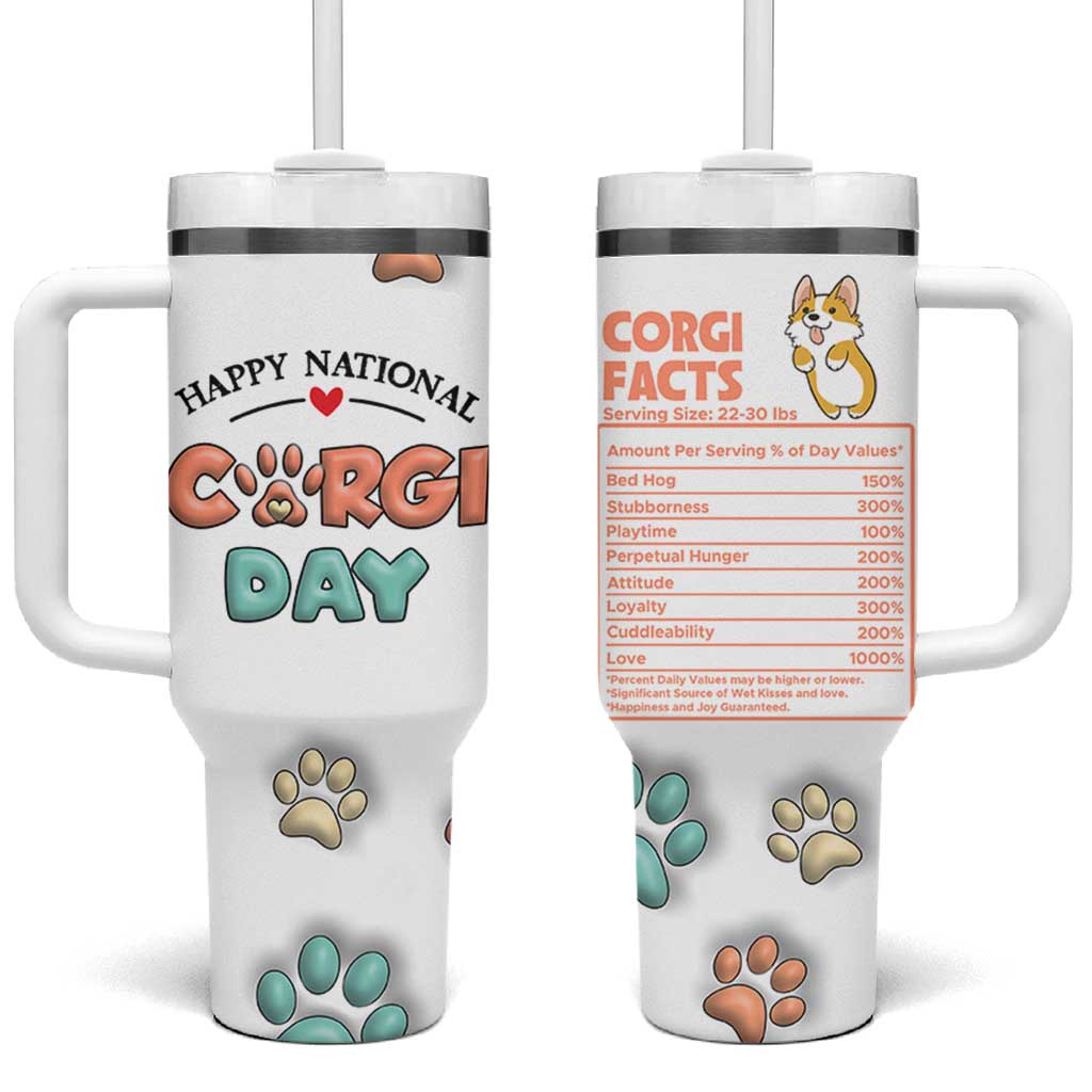 Corgi Lovers Tumbler With Handle 3D Inflated Effect Cute Dog Lovers Gift Happy National Corgi Day