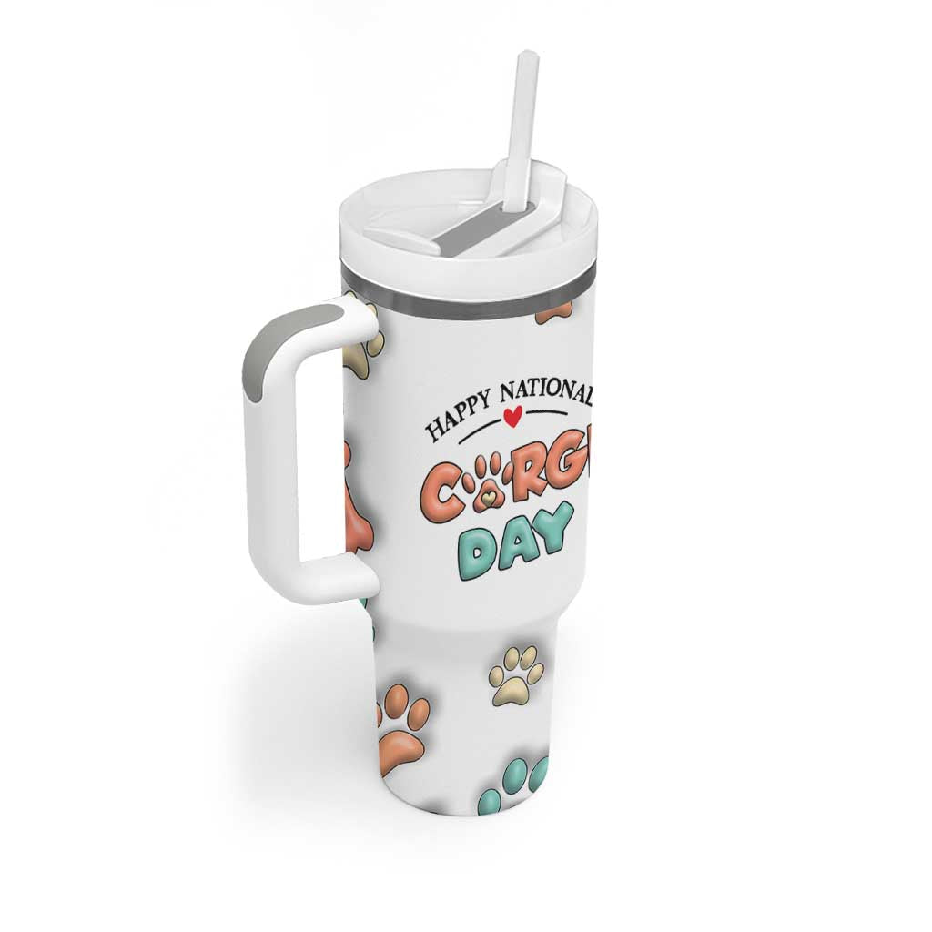 Corgi Lovers Tumbler With Handle 3D Inflated Effect Cute Dog Lovers Gift Happy National Corgi Day