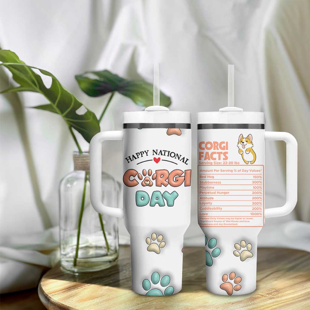 Corgi Lovers Tumbler With Handle 3D Inflated Effect Cute Dog Lovers Gift Happy National Corgi Day