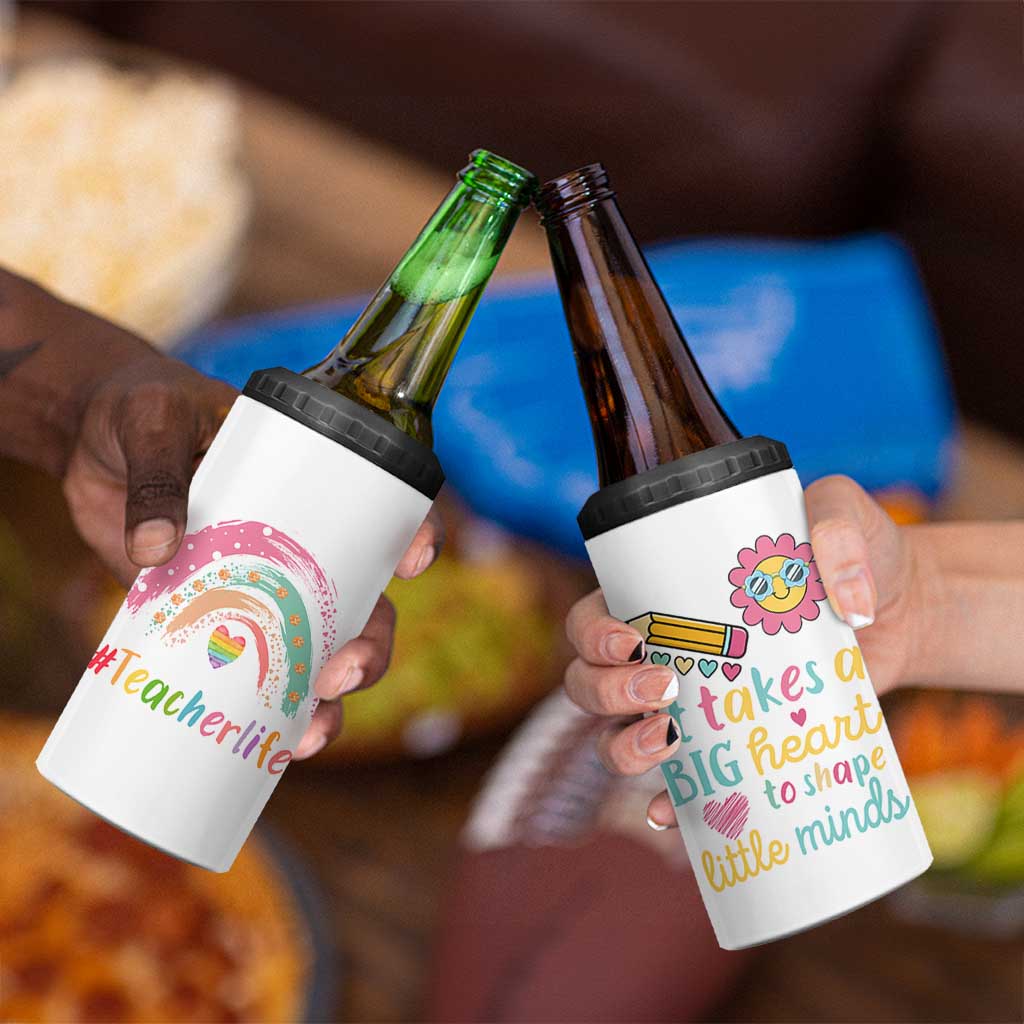 Teacher Life 4 in 1 Can Cooler Tumbler It Takes A Big Heart To Shape Little Minds Teacher Gifts