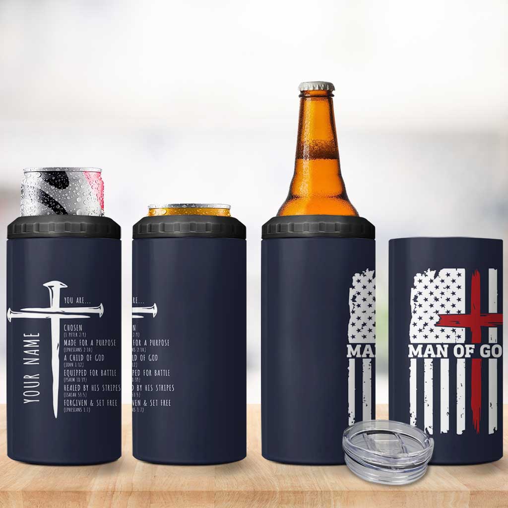 Personalized Christian Gifts For Men 4 in 1 Can Cooler Tumbler Custom Name Man Of God Bible Verse Religious Gift