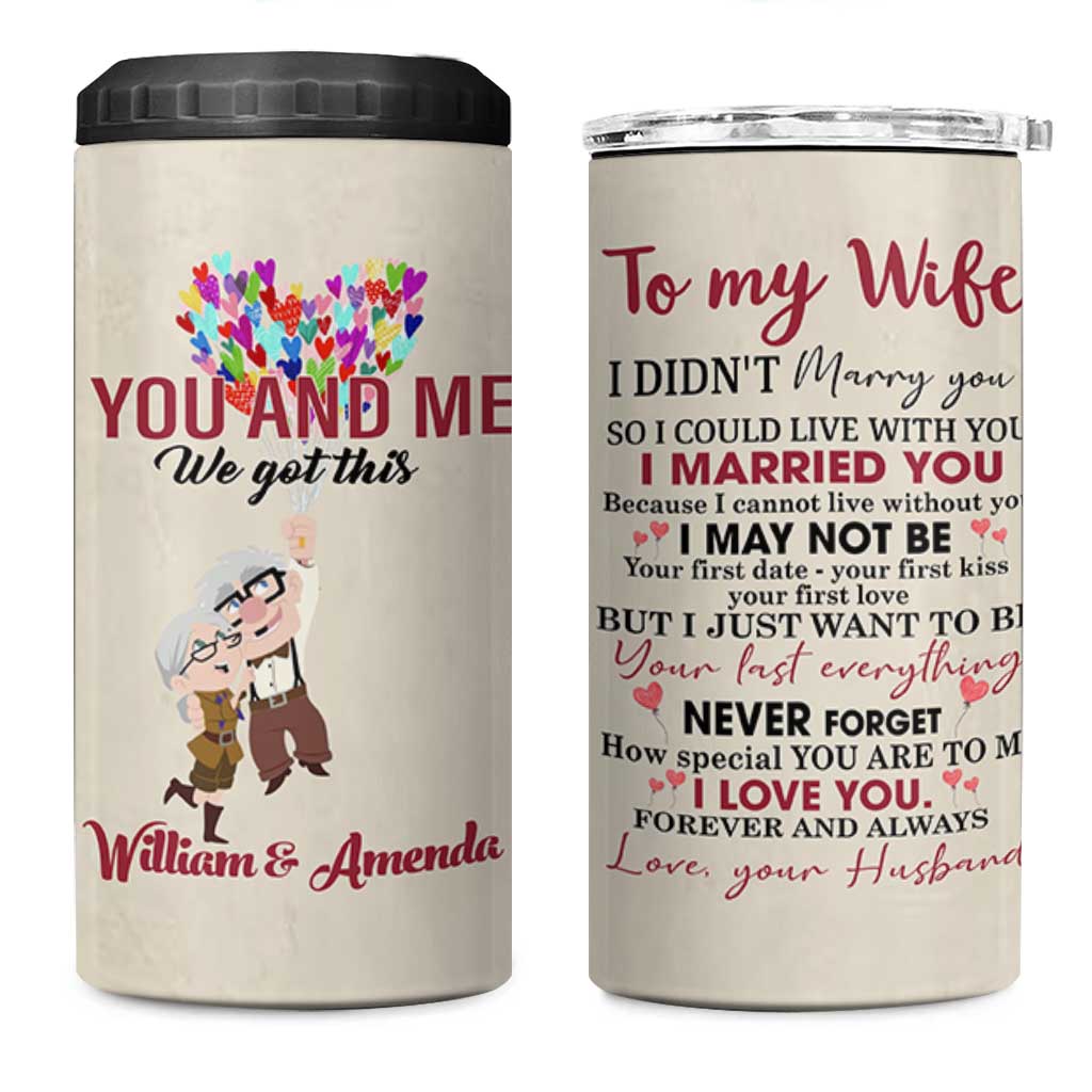 Personalized Anniversary Gift for Wife 4 in 1 Can Cooler Tumbler Custome Name To My Wife Love Quote From Husband