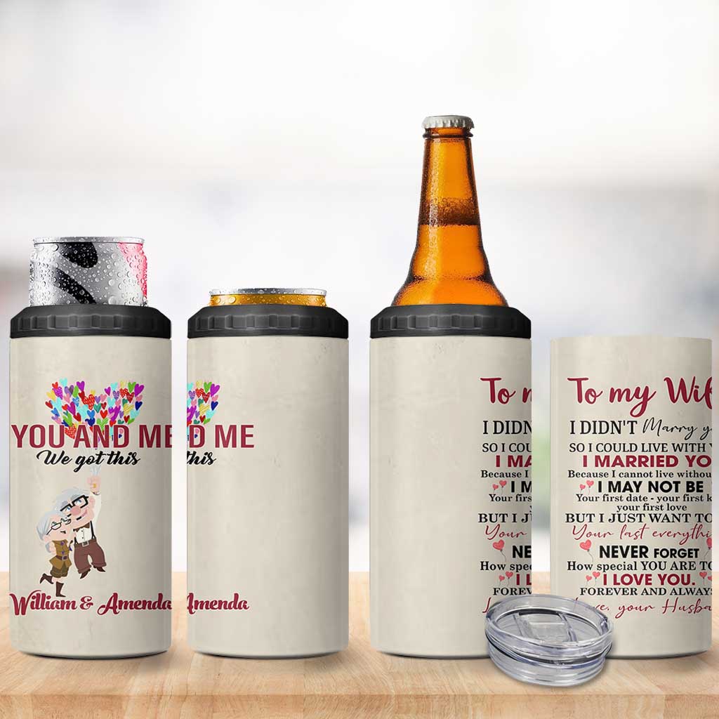 Personalized Anniversary Gift for Wife 4 in 1 Can Cooler Tumbler Custome Name To My Wife Love Quote From Husband