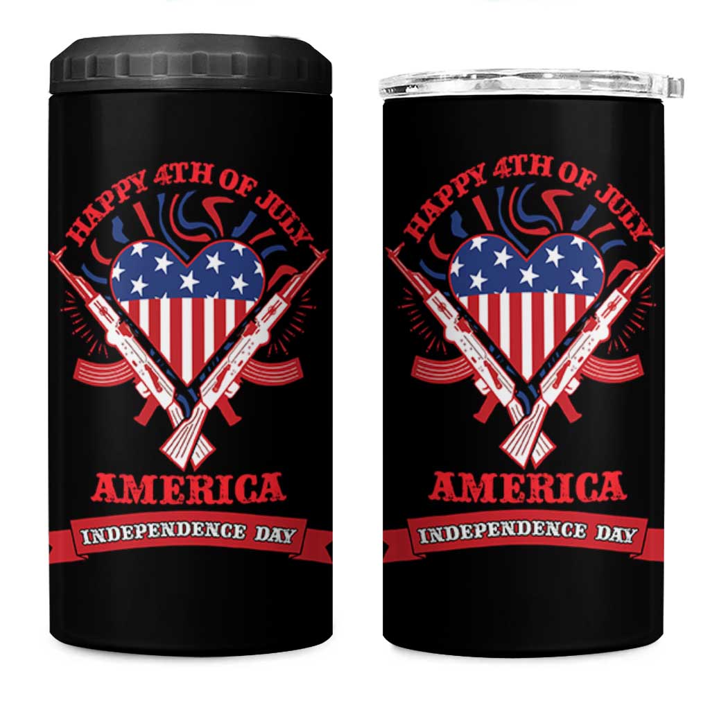 Happy 4th Of July 4 in 1 Can Cooler Tumbler America Independence Day Memorial Day Patriotic Party USA Flag