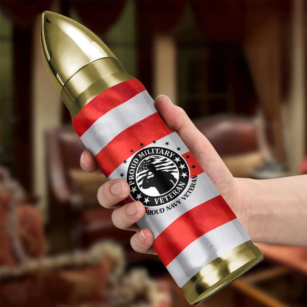 Proud Navy Veteran Bullet Tumbler American Flag Eagle Military Gifts