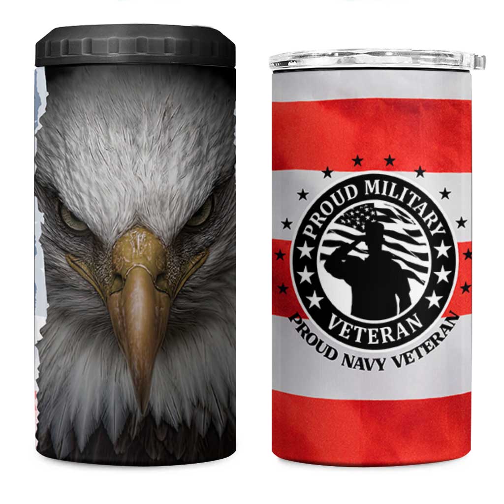 Proud Navy Veteran 4 in 1 Can Cooler Tumbler American Flag Eagle Military Gifts