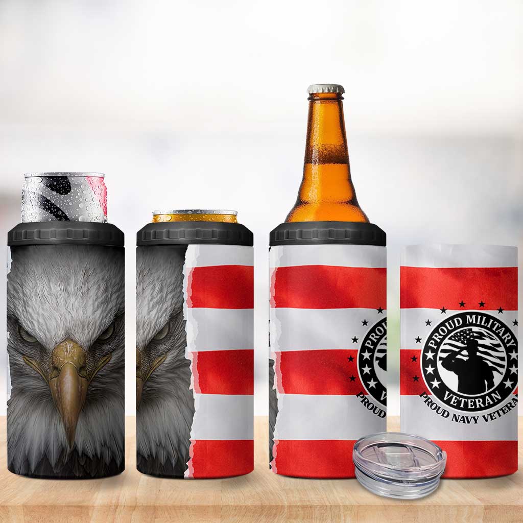 Proud Navy Veteran 4 in 1 Can Cooler Tumbler American Flag Eagle Military Gifts