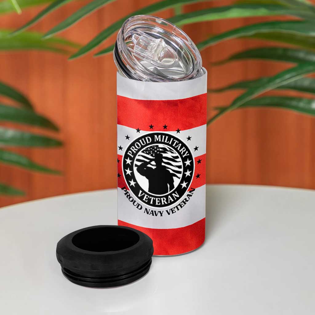 Proud Navy Veteran 4 in 1 Can Cooler Tumbler American Flag Eagle Military Gifts