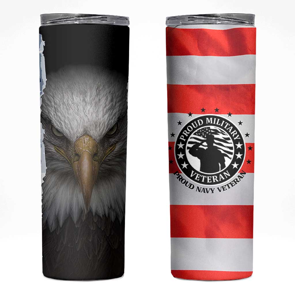 Proud Navy Veteran Skinny Tumbler American Flag Eagle Military Gifts