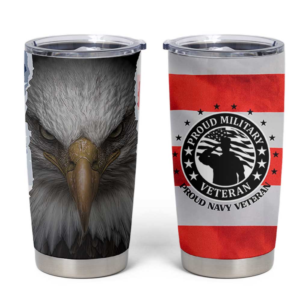 Proud Navy Veteran Tumbler Cup American Flag Eagle Military Gifts